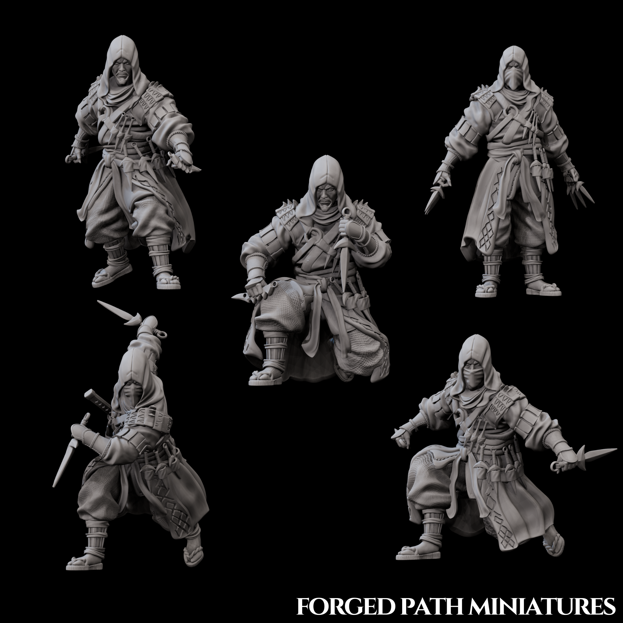Japanese Ronin Ninja – 5 Stealth Assassins with Kunai | Bushido STL Miniatures